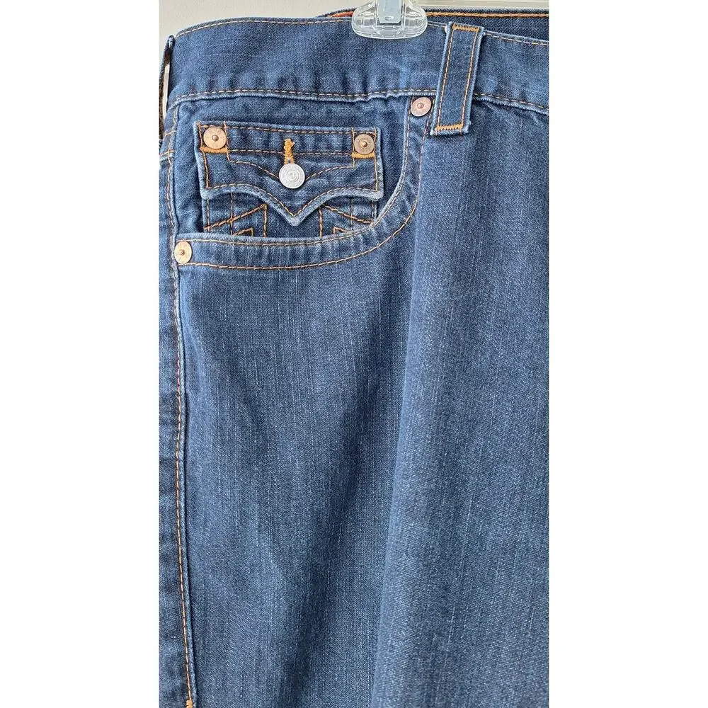 True Religion World Tour Men's Straight Flap Blue Jeans 100% Cotton Size 38x33